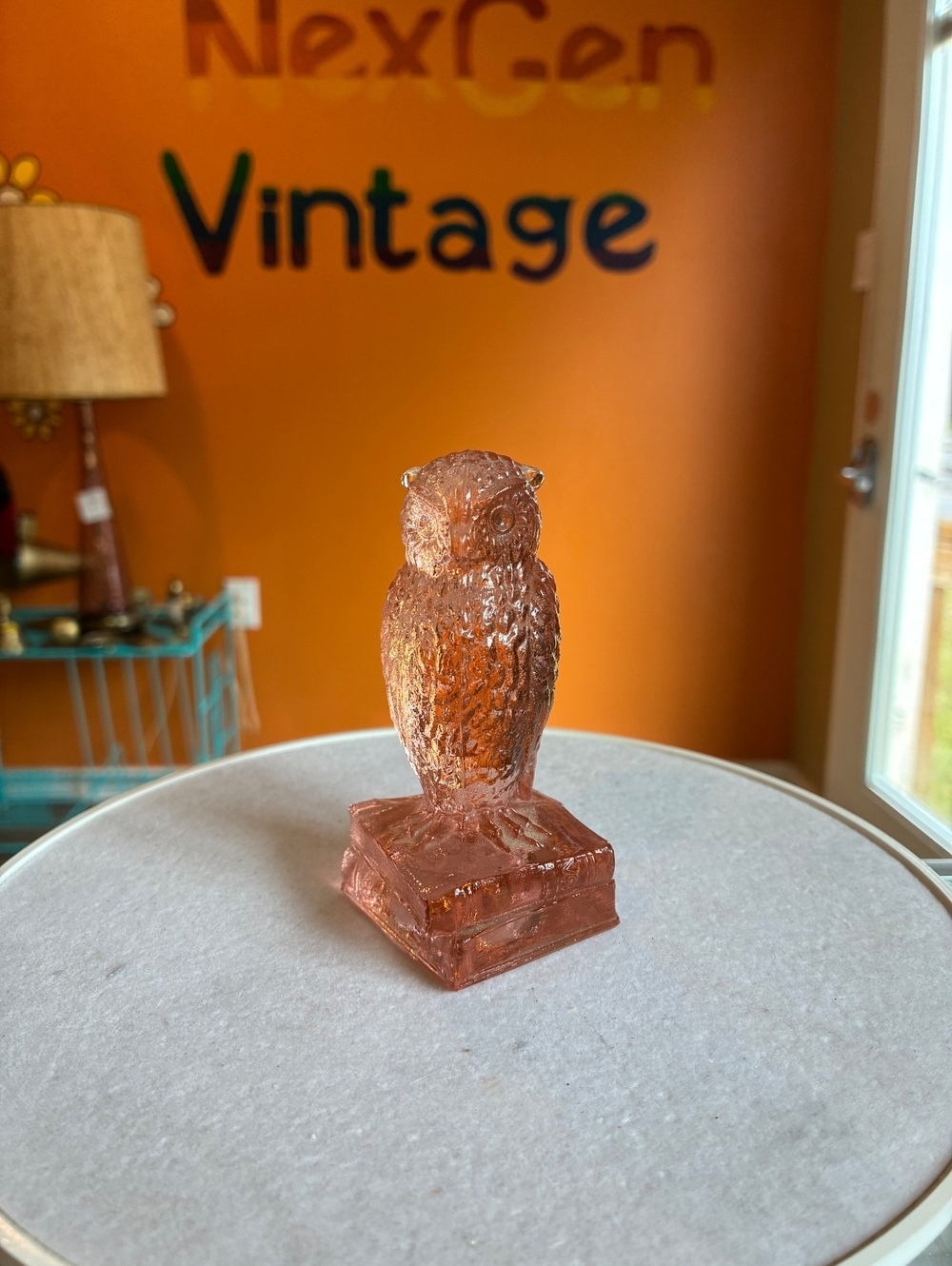Vintage Degenhart Pink Glass Owl Figurine Art Glass Collectible